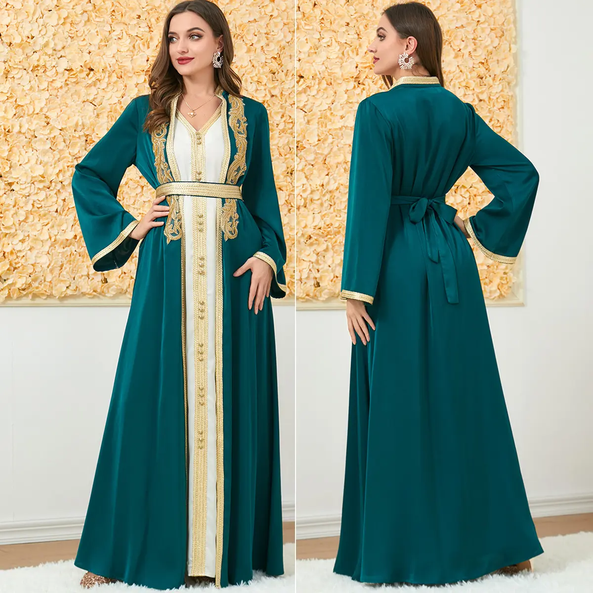 Jakarta Muslim Dress Damen Spring Wear Zweiteiliges Kleid für muslimische Damen New Fashion Khamis Arab Islamic Clothing Thobe
