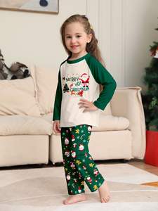 95% Polyester <strong>Christmas</strong> Family Matching <strong>Pajamas</strong> Green Round Neck Print Cozy Home Wear Comfortable Loungewear Sleepwear Set - Product Image 4
