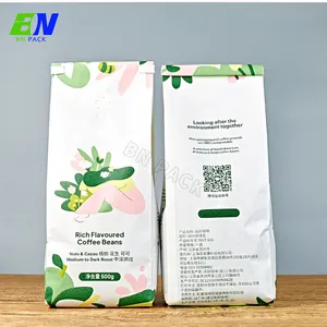 Bio Pla Sacos De Café Biodegradáveis Com Válvula e Zipper Custom Paper Embalagem lado reforço Coffee Bean Bag 250g