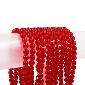 Doa Tibet Bulat 6Mm Manik Kristal Kaca Tali Koral Merah untuk Membuat Perhiasan