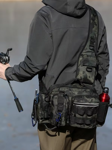 Mochila táctica de nailon para aparejos de pesca para hombre, bolso de hombro con eslinga para pesca con mosca, almacenamiento de equipo y soporte para caña - Product Image 3