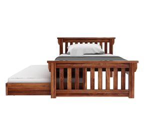 Cama individual de madera maciza de Sheesham de primera calidad con cama nido extraíble, acabado en nogal miel natural, colección a precio mayorista. - Product Image 2