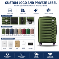 Valise rigide PP vert foncé à coque côtelée avec poignée de transport, assortiment de voyage pour cabine, direct usine