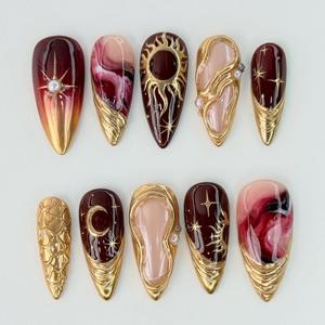 Uñas Postizas <span class=keywords><strong>de</strong></span> Vinilo Rojo Vino con Diseño <span class=keywords><strong>de</strong></span> Serpiente para el Día <span class=keywords><strong>de</strong></span> San Valentín, Uñas 3D Florales <span class=keywords><strong>de</strong></span> Lujo para Verano, Reutilizables, Elegantes <span class=keywords><strong>y</strong></span> <span class=keywords><strong>Dulces</strong></span>, Uñas Postizas Largas Tipo Stiletto Coffin Personalizadas - Product Image 5