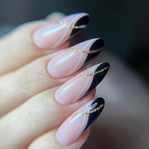 Stiletto-esmalte de <span class=keywords><strong>uñas</strong></span> <span class=keywords><strong>con</strong></span> purpurina dorada, puntas de <span class=keywords><strong>uñas</strong></span> francesas artificiales, color <span class=keywords><strong>rosa</strong></span> claro - Product Image 1