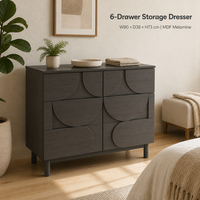 Commode moderne à 6 tiroirs avec panneau en MDF mélaminé à motif festonné, armoire de rangement pour chambre à coucher avec pieds en bois