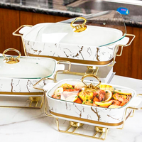 Hot Sale Marmor Buffet Catering Restaurant Food Warmer Set Luxus Rechteck Keramik Chafing Dish mit Ständer