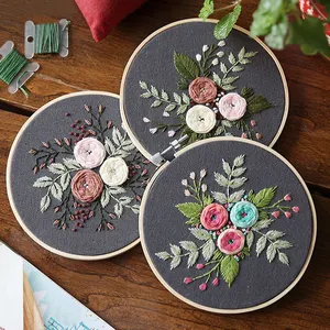 DIY Embroidery Flower Handwork Needlework for Beginner Cross Stitch Kit Ribbon Painting Embroidery Hoop Home Decoration
