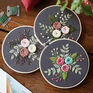 DIY Eco-Friendly Embroidery Flower Custom Handwork Needlework Beginner Cross Stitch Kit Ribbon Painting Embroidery Hoop Home