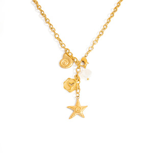 Collar de Varias Capas Serie Océano, Aleación de Zinc, Color Dorado, Cuentas de Turquesa, Dije de Estrella y Delfín, Joyería de Moda - Product Image 5