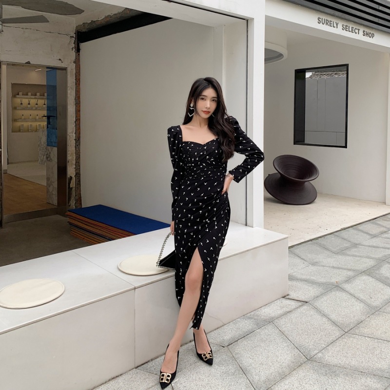 Summer Elegant French Dress With Long Sleeves Round Floral Print Slim Maxi  Skirt-Plus Size Weddings Other Occasions| Alibaba.com