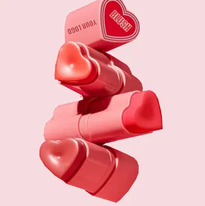 Yüksek pigment yüz dudaklar makyaj kalp şeklinde allık sopa yanak pembe allık özel etiket krem kalp allık sopa