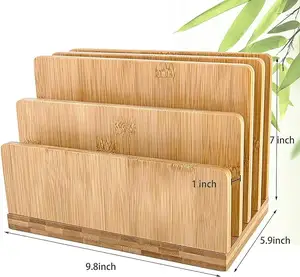 großhandel benutzerdefiniert Arbeitsplatte Datei Magazin Tablet Organizer 4 Slot Bambus Holz Desktop Trennständer Mail Organizer