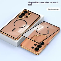 Étui magnétique en métal avec boucle à ressort de refroidissement compatible HD pour S26 Ultra S25+, panneau arrière mat, design couleur unie