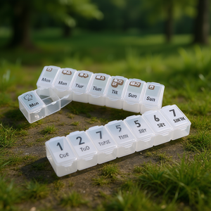 Juego de pastilleros de 7 compartimentos para la organización diaria de medicamentos con etiquetas semanales y diseño transparente para un fácil uso - Product Image 3