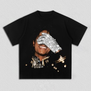 T-shirt pour homme de haute qualité 100% coton orné de strass, surdimensionné, respirant, à séchage rapide, personnalisé King Pop Michael <span class=keywords><strong>Jackson</strong></span> - Product Image 1