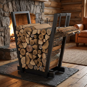 Modern Steel <b>Log</b> Holder Rectangle Firewood Storage <b>Rack</b> Powder Coated Finish Outdoor <b>Indoor</b> Use - Product Image 6