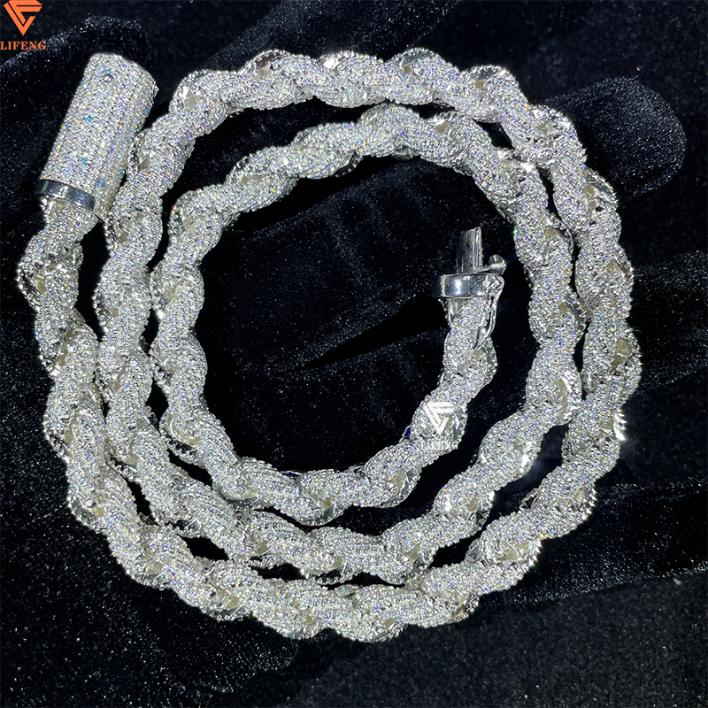 6mm Solid 925 Sterling Silver Rope Chain With 1ct Moissanite Box Clasp - Men's/Women's