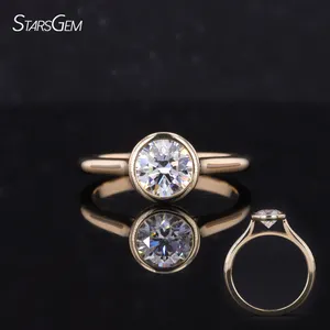 Classic 1ct round Brilliant Cut Lab-Grown Diamond Rings Bezel Ring 10k 14k 18k Gold D VVS Synthetic IGI HPHT diamond ring