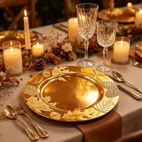 Assiette de présentation en plastique PP pigmenté, style américain, motif feuille de plante, dorée en relief, personnalisable, durable, pour événements et fêtes, vente en gros