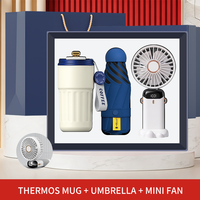 Ensemble Cadeau Mug à Café, Ventilateur Portable et Parapluie – Articles de Bureau et d'Extérieur Très Demandés pour Commandes d'Entreprise et Cadeaux Saisonniers pour le Personnel
