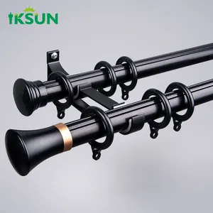 IKSUN 19/22ft Long Hanging Modern Drapery Rods Industrial Simple Black Curtain Rod For Large Window
