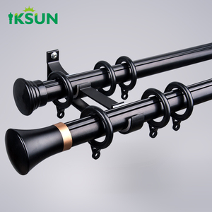 IKSUN 19/22ft longues tringles à rideaux modernes suspendues <span class=keywords><strong>tringle</strong></span> à <span class=keywords><strong>rideau</strong></span> noire Simple industrielle pour <span class=keywords><strong>grande</strong></span> fenêtre - Product Image 1
