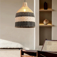Lampe suspendue en rotin de style nordique, abat-jour en bambou tressé à la main, rayures noires et blanches, élégant, moderne, rustique, asiatique