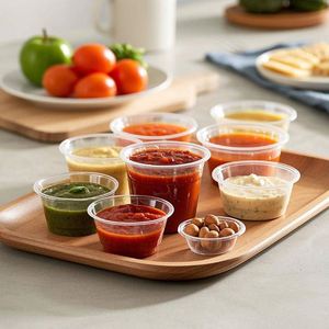Wholesale 1/2/3.25/4 /5.5 Oz Condiment Dip Container Split Disposable Plastic <b>Sauce</b> Cup Portion Cup With Lids - Product Image 2