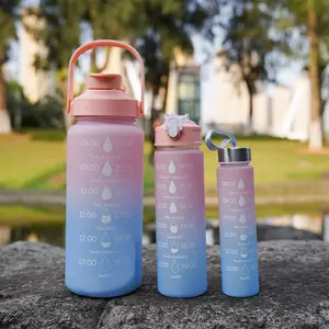 300/750/1800ml Straw Strainer Filter Gym Fitness Sports BPA Free Motivational Water Bottle With Time Marker