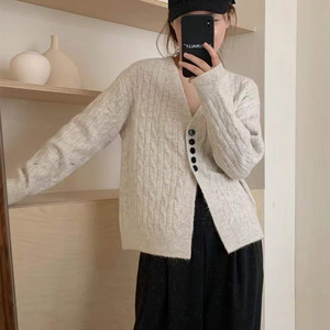 2024 bahar bayanlar v yaka uzun kollu gevşek uydurma hırka yumuşak tek göğüslü kadın kazak ceket - Product Image 6