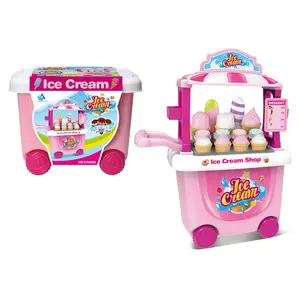De gros rôle jouer achats chariot-Reproduction de supermarché de crème glacée pour enfants, ensemble de jouets de Simulation en plastique, jeu de rôle avec chariot et desserts