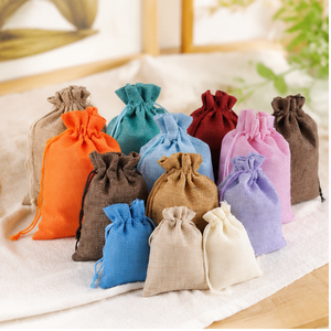 Sac de rangement vintage en lin avec cordon de serrage, imprimé et personnalisable, idéal pour les cadeaux et bonbons lors de mariages et fêtes - Product Image 2