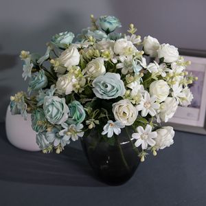ช่อดอกกุหลาบประดิษฐ์ CallaFloral สีขาวน้ำเงิน โพลีเอสเตอร์ สำหรับตกแต่งภายในงานแต่งงาน - Product Image 1