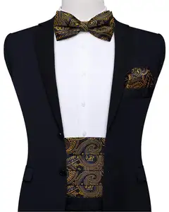 مشبك Cummerbund و ربطة القوس فيونكة مجموعة للرجال بيزلي الأزهار مشبك Cummerbund ربطة القوس فيونكة جيب مربع أزرار أكمام