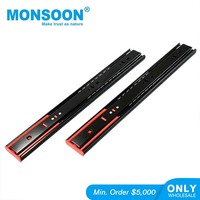 Rail de glissière d'armoire de cuisine à fermeture en douceur à roulement à billes en fer 45mm glissière de tiroir noire en acier inoxydable glissière de tiroir à 3 plis fermeture en douceur