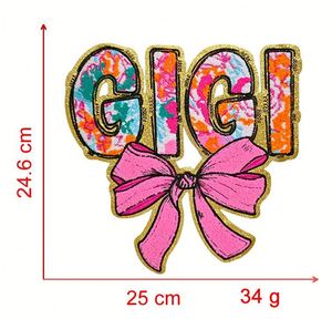 Nouvelle Patch Brodé Grand Format en Chenille Thermocollant avec Bord Pailleté pour Décoration T-shirt, Sweat à Capuche et Chapeau (Thème Mariée GiGi) - Product Image 3