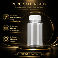 Boîte à pilules ronde en PET transparent avec bouchon à vis, emballage en plastique pour comprimés, capsules, vitamines