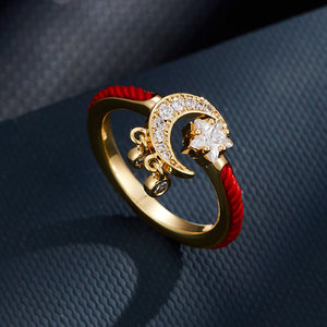 Chinese Style Red Rope Star Moon Tassel Open Ring Adjustable Index Finger Jewelry New Year's Festive Gift - Product Image 1