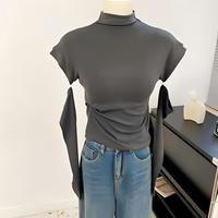 Pure Desire Kleiner Stehkragen Zweiteiliges Set Langarm-Oberteil mit Fingerlöchern Enganliegendes T-Shirt Herbst/Winter Neuer Stil Innen- und Außenseite Oberteil und Unterteil