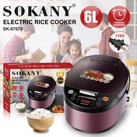 Autocuiseur Électrique Intelligent Sokany 6L avec Écran LCD, Revêtement Antiadhésif et Boîtier en Plastique pour Usage Domestique