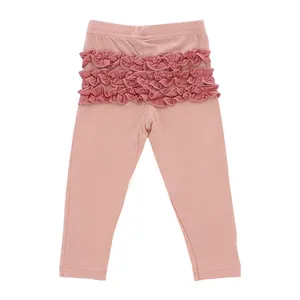 Pantalones de volantes triples para niñas pequeñas, color rosa, personalizado, mezcla de LICRA de bambú, novedad, superventas