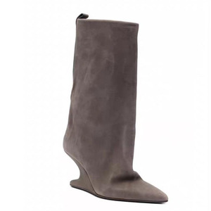 Custom Style Pointed Toe Suede Shoes High Top Wedge Heels Ankle <b>Boots</b> Sexy Women's on Short Booties - Product Image 4