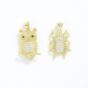Pendentifs Breloques <span class=keywords><strong>Scarab</strong></span>ée Coccinelle Hibou en Cuivre Plaqué Or 18K, Accessoires de Bijoux pour Hommes et Femmes, Joyas De Oro 18k - Product Image 1