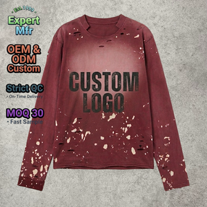 T-shirt Oversize da <span class=keywords><strong>Uomo</strong></span> <span class=keywords><strong>a</strong></span> Maniche Lunghe con Stampa Personalizzata, Effetto Vintage Acid Wash, Distressed e Pesante, per Effetto Schizzi - Product Image 1