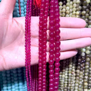 A + 天然宝石红宝石刚玉4 6 8毫米圆形宽松宝石手链项链珠宝制作