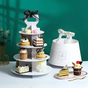 KinSun Nachmittags tee Geburtstags feier Clear Window Wellpappe 1 2 3 Tier Tall Cardboard Cake Tower Stand Box mit Griff