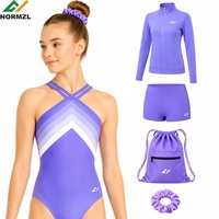 Tenue d'entraînement de gymnastique violet dégradé, short de gymnastique, veste d'échauffement, sac de rangement, chouchous, justaucorps de gymnastique pour club de danse