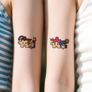 Autocollant de <span class=keywords><strong>tatouages</strong></span> temporaires colorés petit chat et chien mignon couple de dessin animé mignon tatouage étanche pour visage bras jambe - Product Image 4