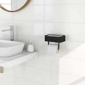 Support mural adhésif commercial chromé pour boîte à mouchoirs, porte-rouleau de papier toilette noir pour salle de bain avec étagère de rangement et distributeur - Product Image 5